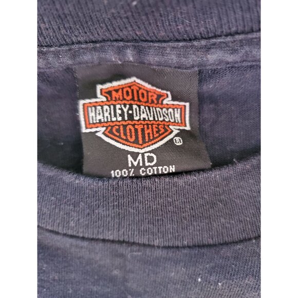 Harley-Davidson Black T-Shirt Razor Cut Sleeves Orange Logo MD Medium100% Cotton - Picture 6 of 10